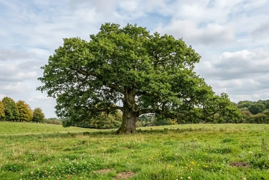 "Mature tree in a yard, used to illustrate annual carbon offset per tree